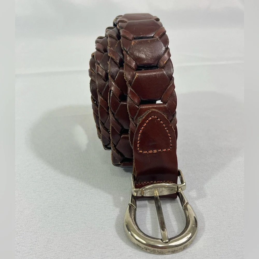 Leather Belt 36 Woven Brown Full Grain Cowhide Made in Argentina